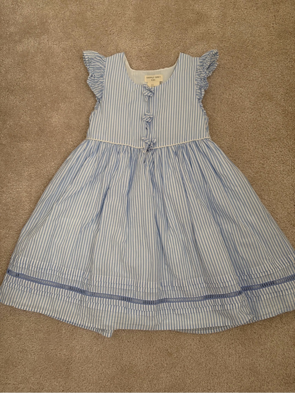 Blue Striped Ruffle Sleeve Kids Dress